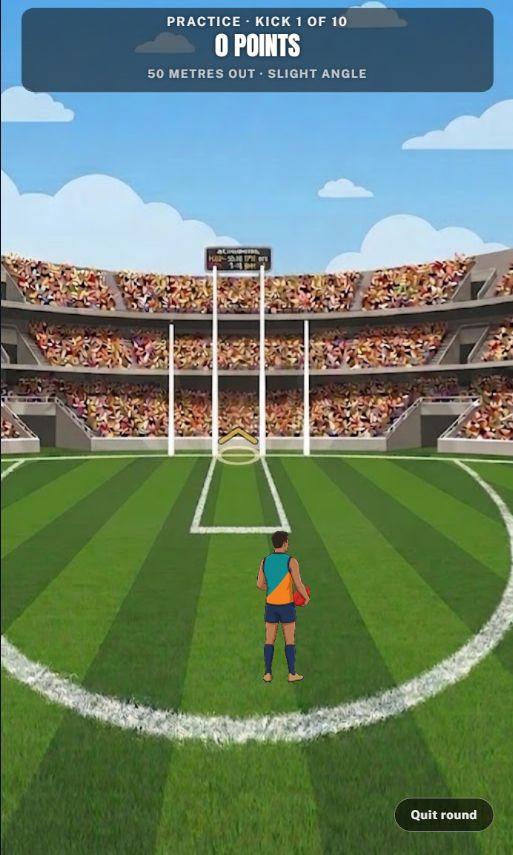 Best on Ground practice mode with a player lining up a shot at goal